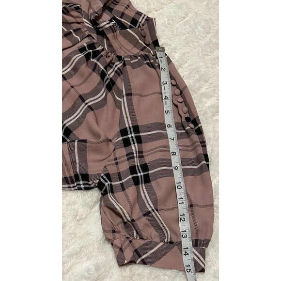 7th Ave NY & Co. Design Studio Blouse w/Waist Tie Rose Pink Plaid Women's Size S - Picture 10 of 16